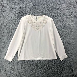 Christie & Jill Blouse Womens Size 16 Embroidered Embellished Floral Flowers